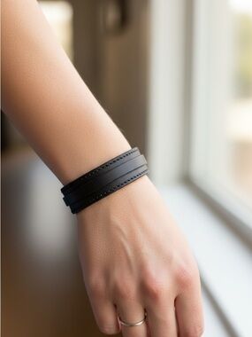 4/23 Minimal Black Triple-Wrap Leather Bracelet